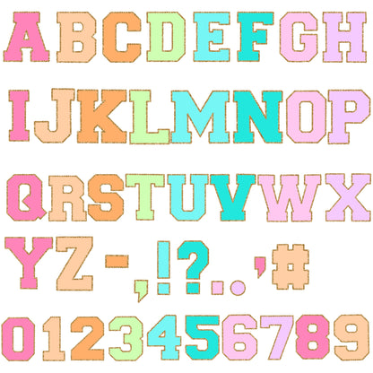 Preppy Pastels Varsity Patch Hand-Drawn Glitter Letters (Clipart)