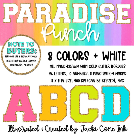 Paradise Punch Varsity Patch Hand-Drawn Glitter Letters (Clipart)