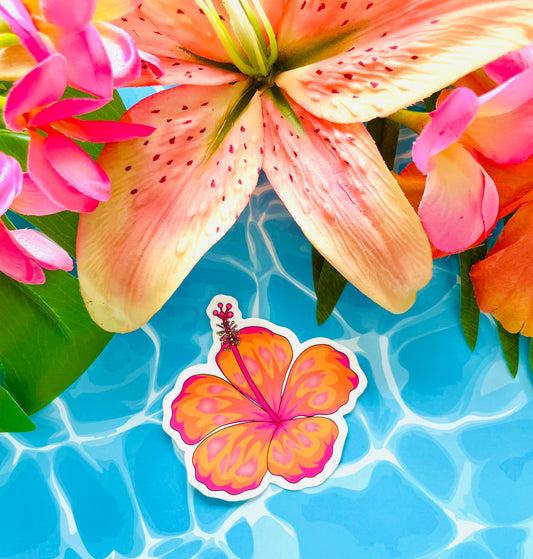 Tropical Punch Orange Hibiscus MATTE Finish Flower Sticker