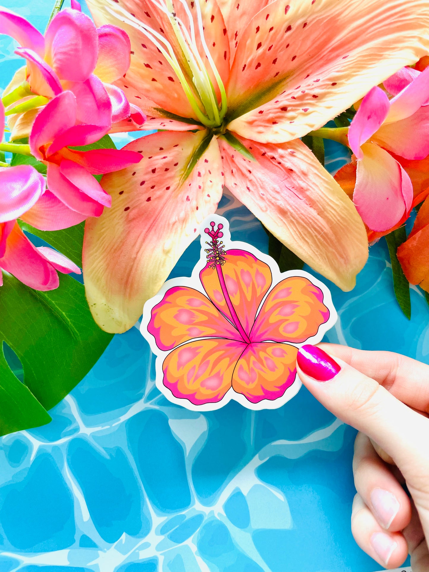 Tropical Punch Orange Hibiscus MATTE Finish Flower Sticker