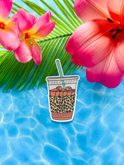 Cheetah Print Iced Coffee MATTE Finish Sticker