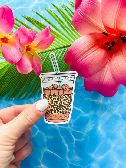 Cheetah Print Iced Coffee MATTE Finish Sticker