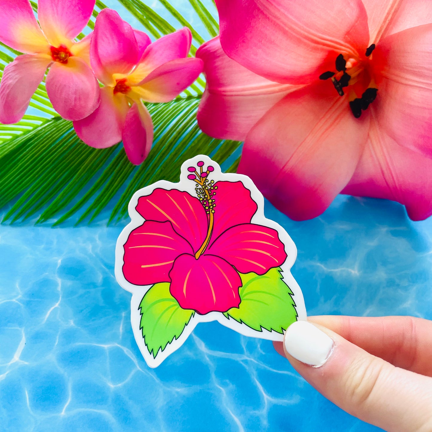 Hawaiian Hot Pink Hibiscus MATTE Finish Flower Sticker