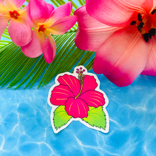 Hawaiian Hot Pink Hibiscus MATTE Finish Flower Sticker