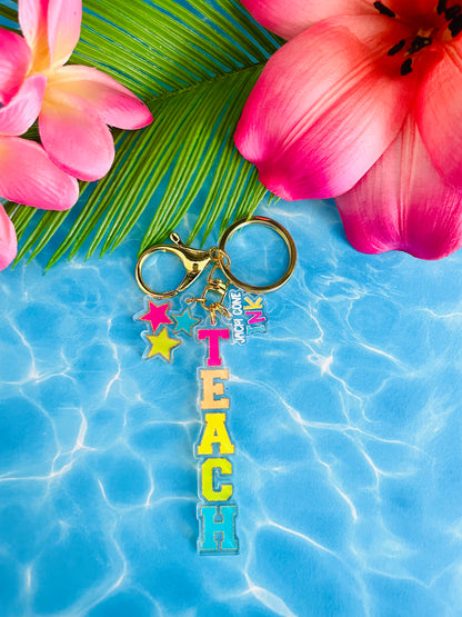 TEACH "Vibrant Rainbow" LUX Acrylic 3 Charm Keychain