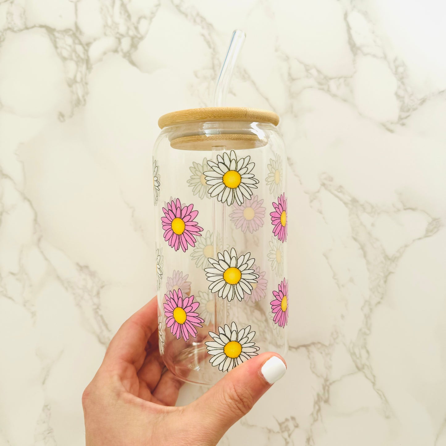 Delightful Daisies Glass Can