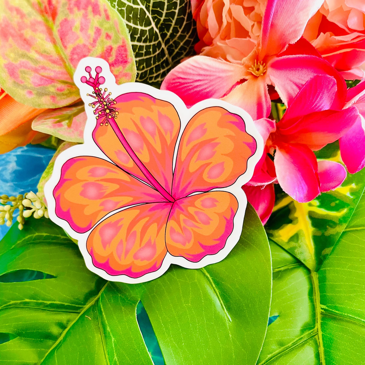 Tropical Punch Orange Hibiscus MATTE Finish Flower Sticker