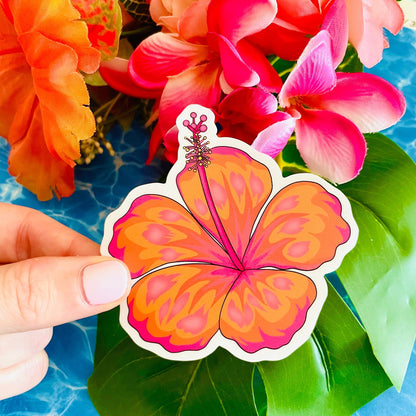 Tropical Punch Orange Hibiscus MATTE Finish Flower Sticker