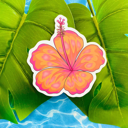 Tropical Punch Orange Hibiscus MATTE Finish Flower Sticker