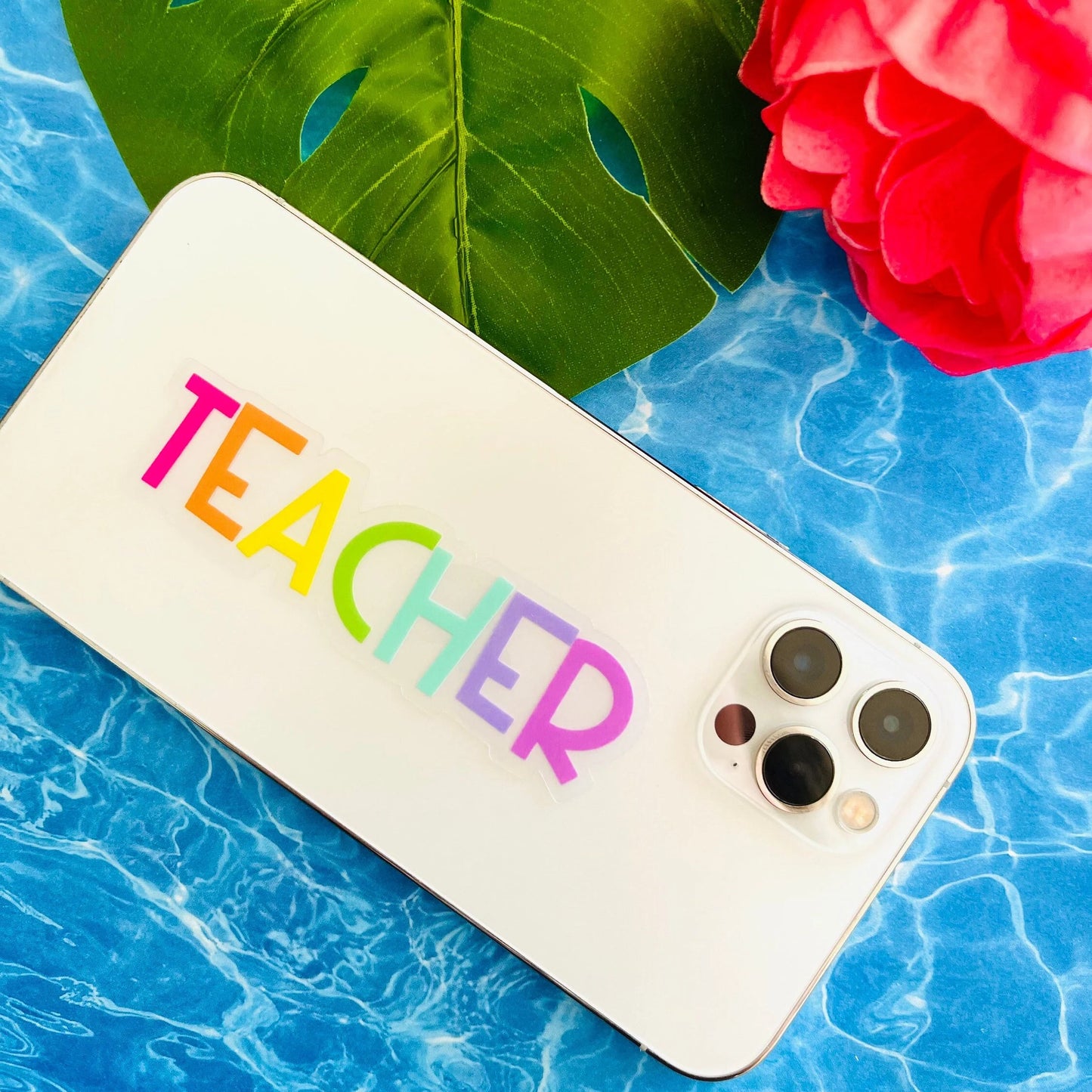 Rainbow Teacher CLEAR Backed Matte Finish Sticker