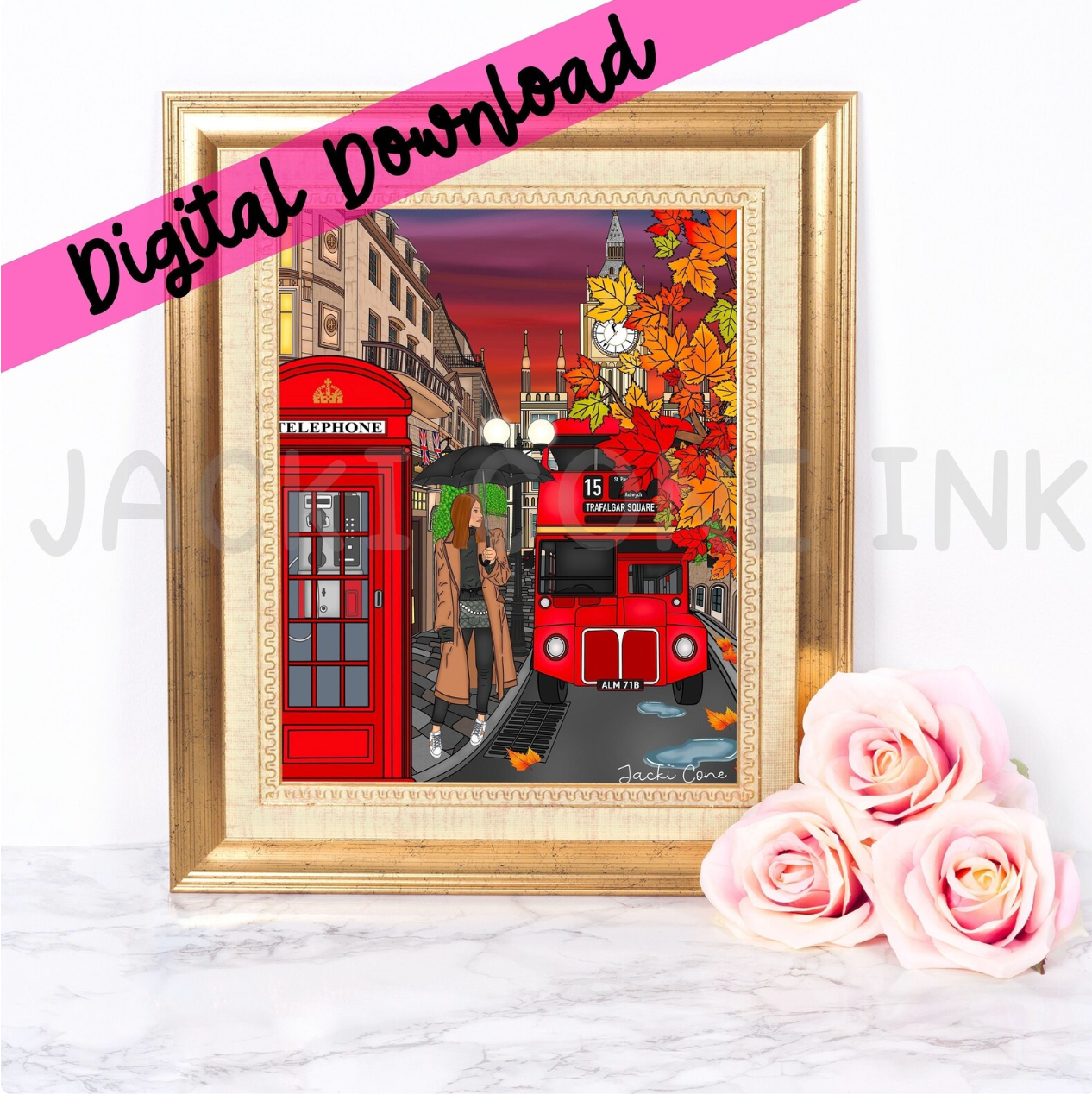 DIGITAL DOWNLOAD Around the World Collection: Leaves in London (Instant Printable Illustration)