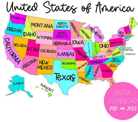 Bright & Happy United States Map Digital Download