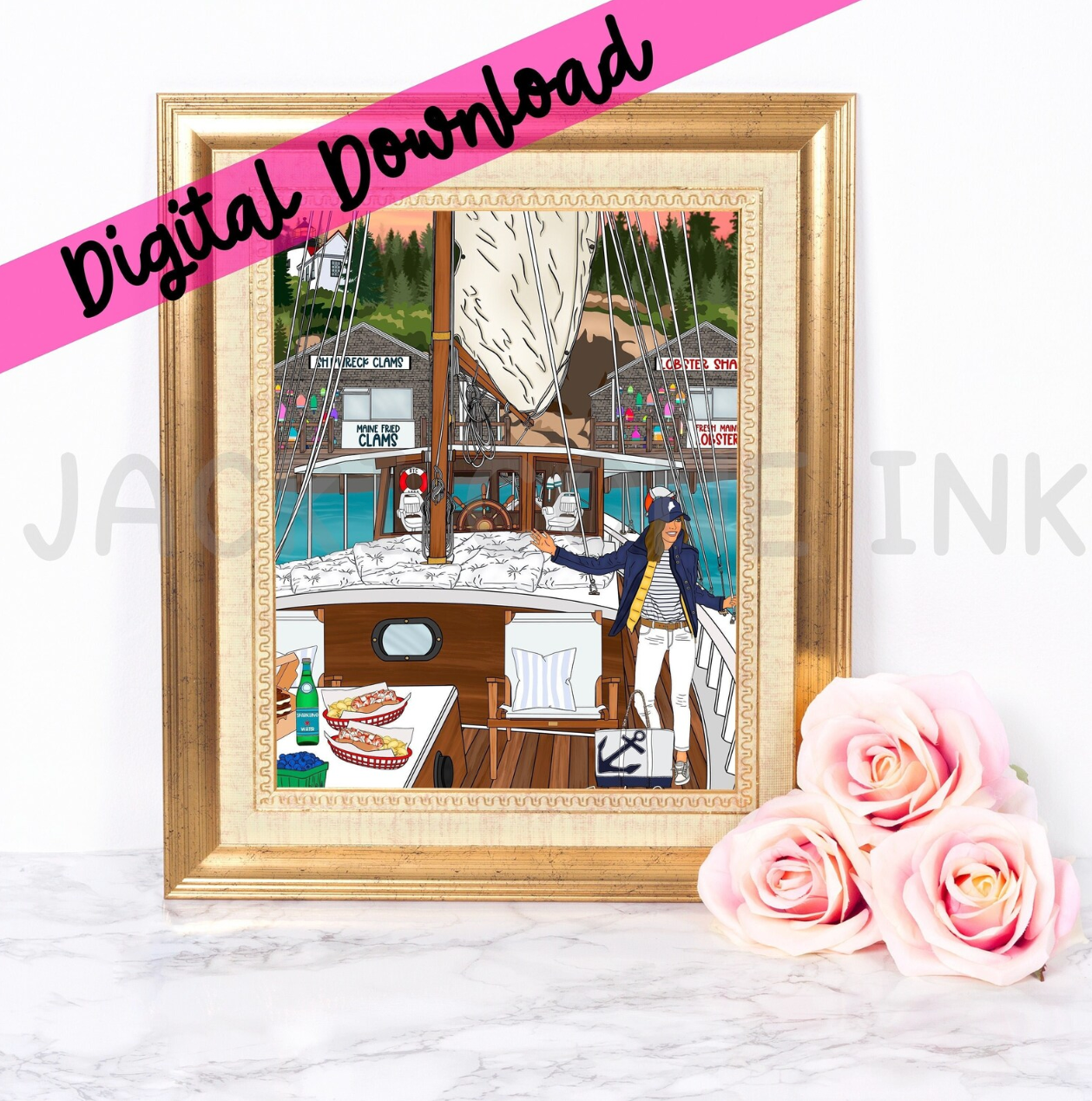 DIGITAL DOWNLOAD Around the World Collection: Nautical in New England (Instant Printable Illustration)