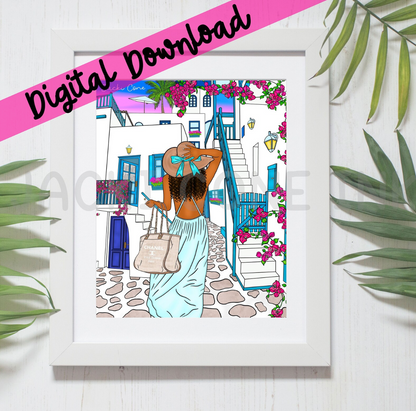 DIGITAL DOWNLOAD Around the World Collection: May in Mykonos (Instant Printable Illustration)