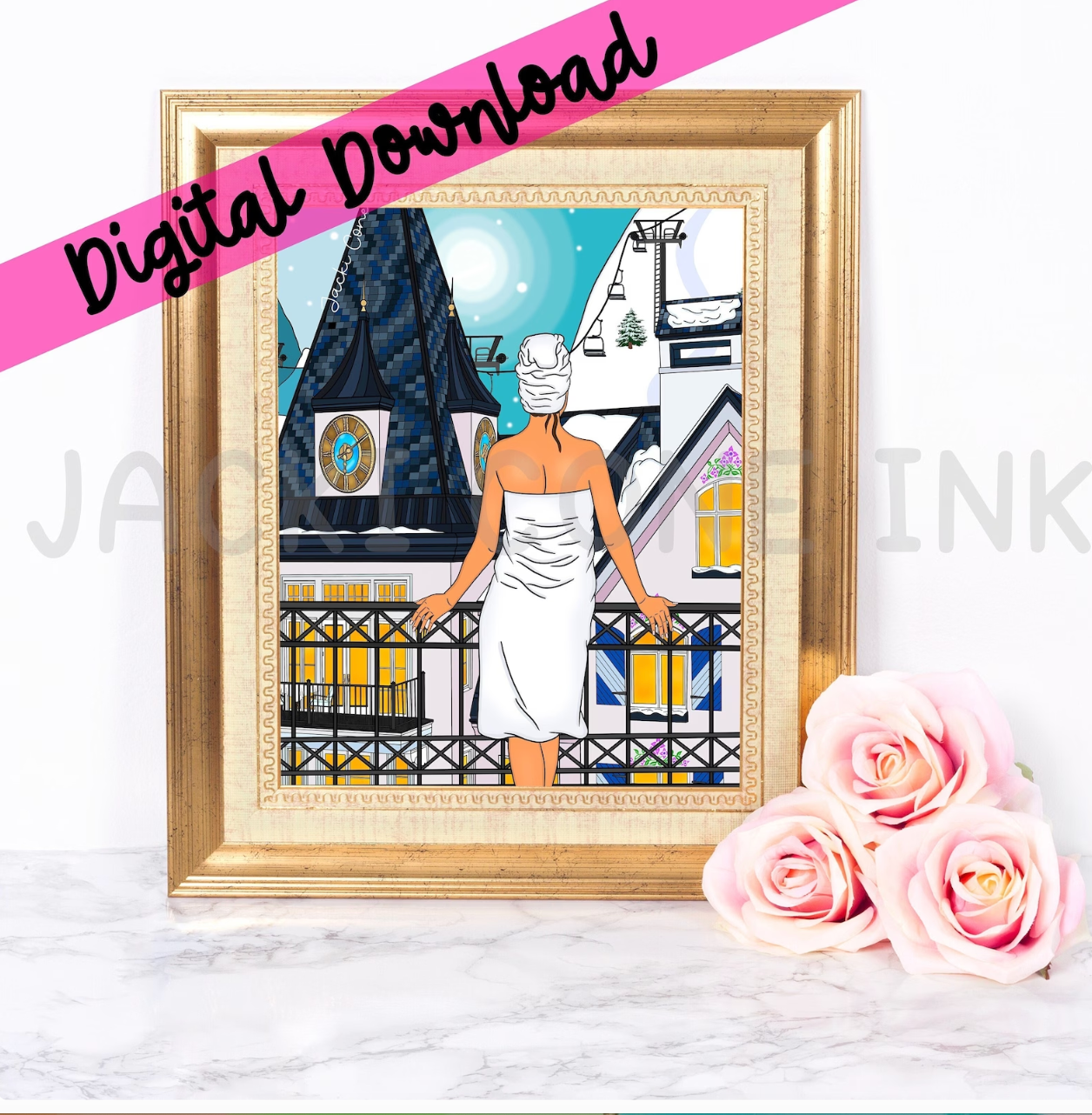 DIGITAL DOWNLOAD Around the World Collection: Villa in Vail (Instant Printable Illustration)